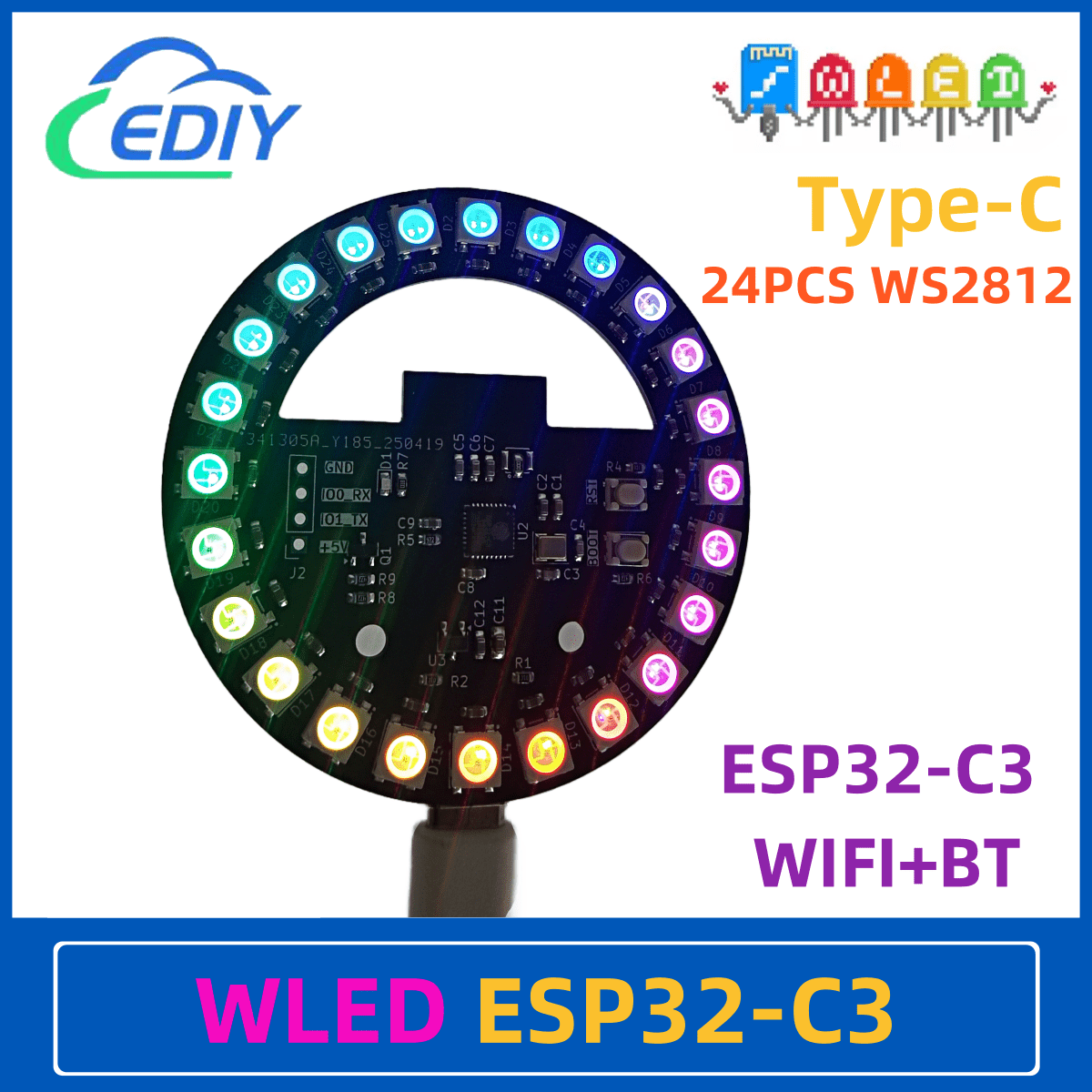 Ws2812B - Wled ESP32-C3 placa de desenvolvimento circular
