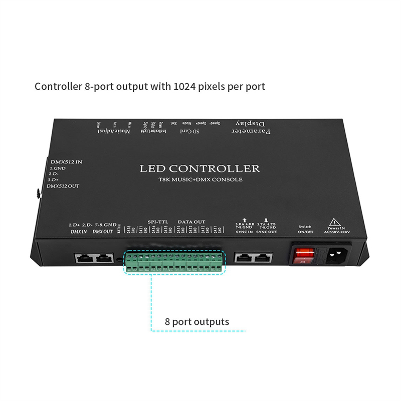T8k música + console dmx 8 can - Ws2812B avaliação e preço